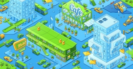 卡通绿色未来城市素材下载