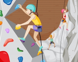 卡通女子室内攀岩运动训练素材下载