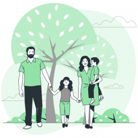 绿色卡通一家人逛公园素材下载