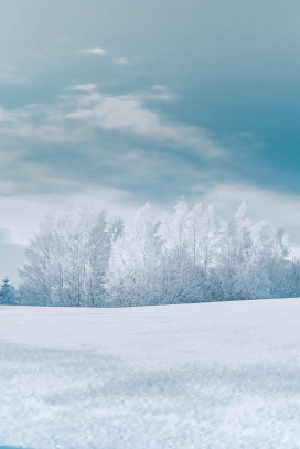 蓝色冬季雪景风景图