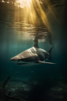 阳光下游泳的鲨鱼