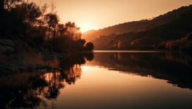 黄昏下的湖泊风景