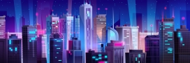 卡通现代都市城市夜景素材