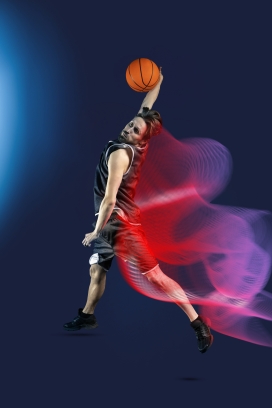 篮球运动动感红色线条风影组图