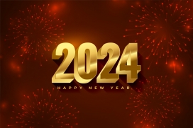 红色烟花下的金黄2024跨年字素材
