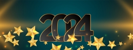 金色星星装饰的2024新年字体