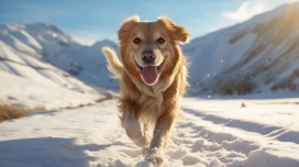 雪地中奔跑的波西米亚牧羊犬