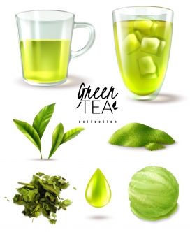 逼真的绿色抹茶绿茶冰茶素材