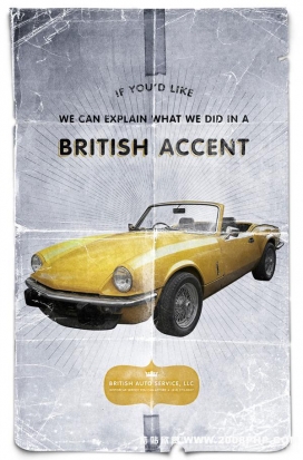 英国汽车服务广告复古怀旧招贴