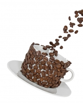 拍得非常不错的漂亮咖啡豆与咖啡杯子结合图片