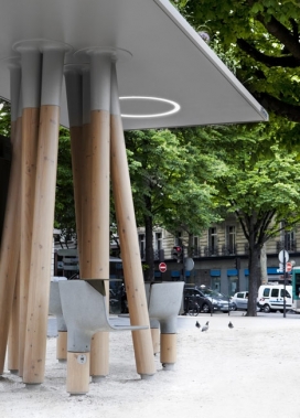 巴黎有意思的Wi-Fi站凉亭-法国设计师Mathieu Lehanneur作品Wi-Fi站-人们可以坐下来使用他们的笔记本电脑或通过大屏幕访问的本地信息