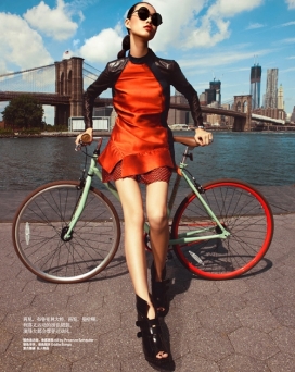 海岸到海岸-时尚芭莎中国模特Tian Yi，丰富多彩的动态影像，展示了美国流行文化