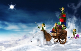 高清晰圣诞精灵-卡通北极熊马车