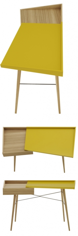 法国Ligne Roset品牌推出了一个非对称的办公桌-法国设计师Thibault Desombre作品