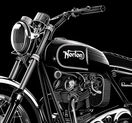 Norton诺顿突击队750老式摩托车插画