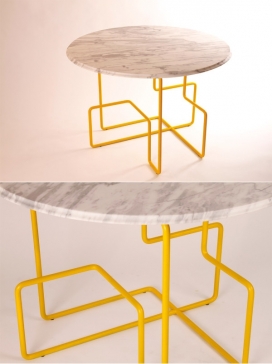 KST餐桌-明亮的黄色手绘弯曲钢铁做桌腿