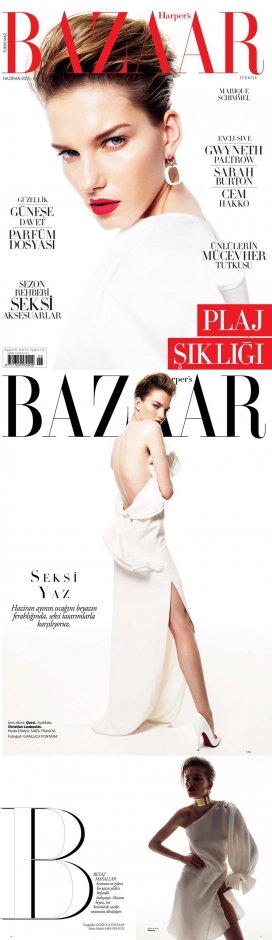 Bazaar芭莎土耳其2013年6月的封面故事-金发美女唤起一个梳着背头巾优雅红色的感性嘴唇