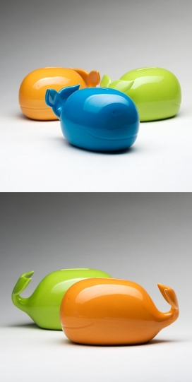 鲸鱼陶瓷储蓄存钱罐-石灰绿，明亮的蓝色和桔色
