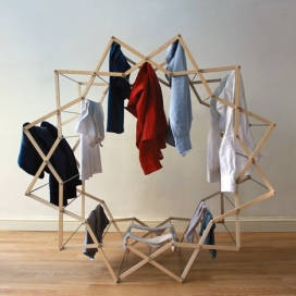星型晾衣架-研究生设计师Aaron Dunkerton已研制出一种可扩展的衣服晾衣架，即展开成星形创建挂湿衣服更多的空间