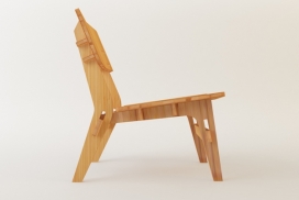 Boomerang木椅子设计-无需任何硬件或粘合剂可以进行组装和拆卸，简洁的线条外观，可以与沙发配对，采用竹胶合板为主材料，部分被切断，结果打磨并用清漆聚氨酯做漆面保护，保持其原来的颜色