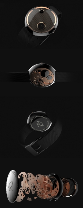 黑色磨砂锡腕表设计-手工制作框，特色的黑书布和烫金，具有自动机芯和聚四氟乙烯的外观