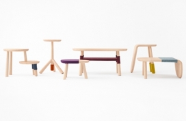 日本Nendo工作室创造了丰富多彩的针织封面枫木家具-木桌看起来像儿童故事书小熊维尼字符