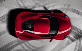 高清晰红色阿尔法・罗密欧4C跑车俯拍壁纸