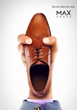 鞋头-MAX Shoes鞋创意平面广告-拇指看上去像眼睛，鞋口像嘴边