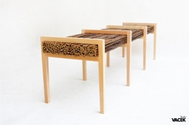 简约之美-HALUZ长条棍子板凳，采用白蜡木紧贴柳树枝条为支架，组合成坚不可摧的支撑