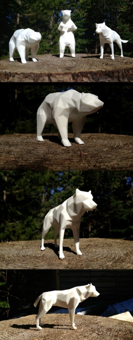 多边形风格3D狼与熊动物