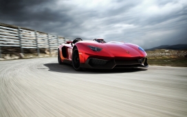 乌云下的红色兰博基尼Lamborghini经典壁纸下载