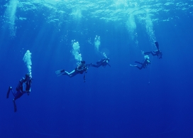 高清晰蓝色深海潜水员拍摄壁纸