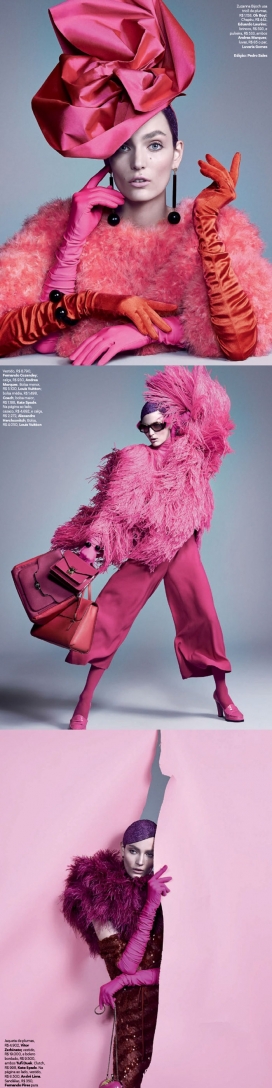粉红色肖像-VOGUE时尚巴西2014年2月-丰富多彩的缤纷玫瑰单色时尚女装秀