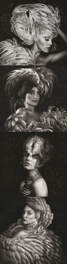 Beauté Aviaire羽潮-一系列禽类羽毛概念美术美容合成人像-探索禽羽毛和女性豪华精致的组合人像