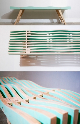 一个弯曲波浪曲线条纹的板凳-更符合人体工程学和好玩