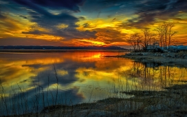 黄色的夕阳湖