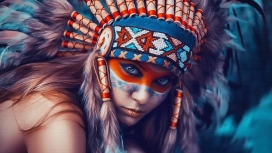 高清晰印第安部落彩妆美女唯美壁纸下载