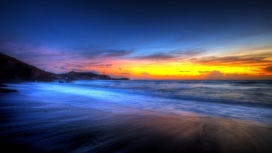 夕阳下的海洋沙滩壁纸