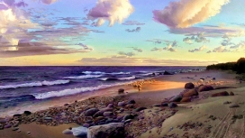 紫色海洋沙滩云