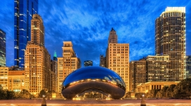 美国芝加哥伊利诺斯云门城市夜景壁纸