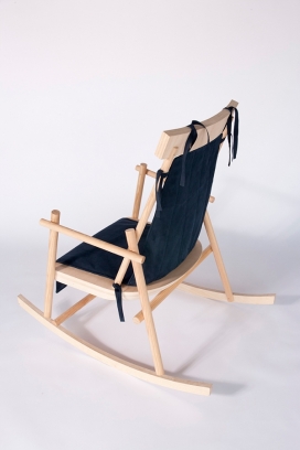 Rocking Chair-木质圆木棍软垫摇椅设计