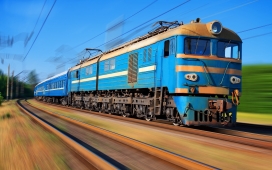 高速行驶的蓝色列车壁纸