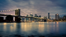 纽约曼哈顿市布鲁克林大桥城市夜景