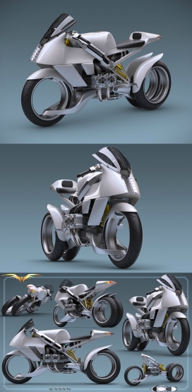 FB R2000S-未来派概念摩托车设计。松散的比例，独特的混合，两个可独立悬挂轮，加上一个4缸紧凑型电动发电机为内燃机，让此车外观时尚又环保
