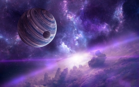 高清晰紫色星云的行星壁纸