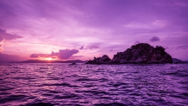 高清晰美丽紫色的鹈鹕岛日落壁纸