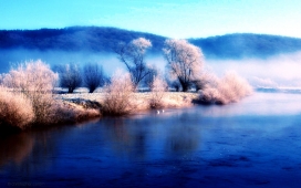 高清晰美丽的冬季雾气湖壁纸