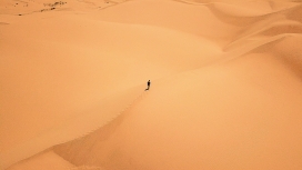 高清晰行走在沙漠中的旅行者