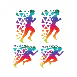 五彩的多色马拉松运动员剪影集合