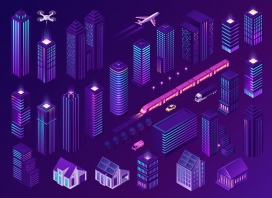 紫色城市发展素材